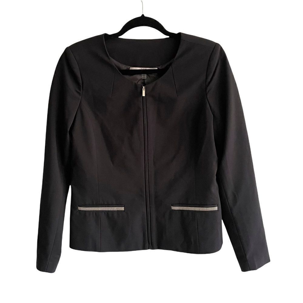 DEX Black Crew Neck Zip Front Blazer M